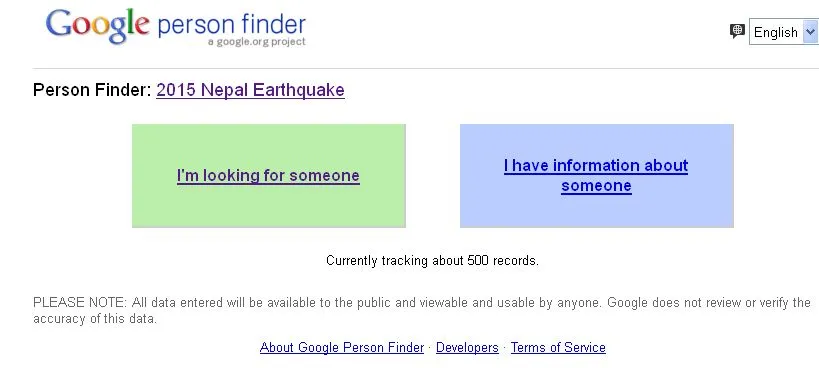 Google Person Finder Nepal Earthquake